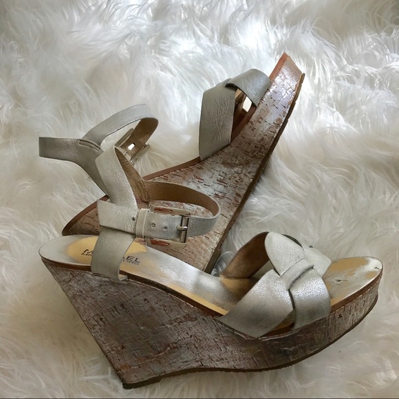 MICHAEL Michael Kors Shoes - MICHAEL KORS SILVER CORK WEDGE SANDALS SPRING